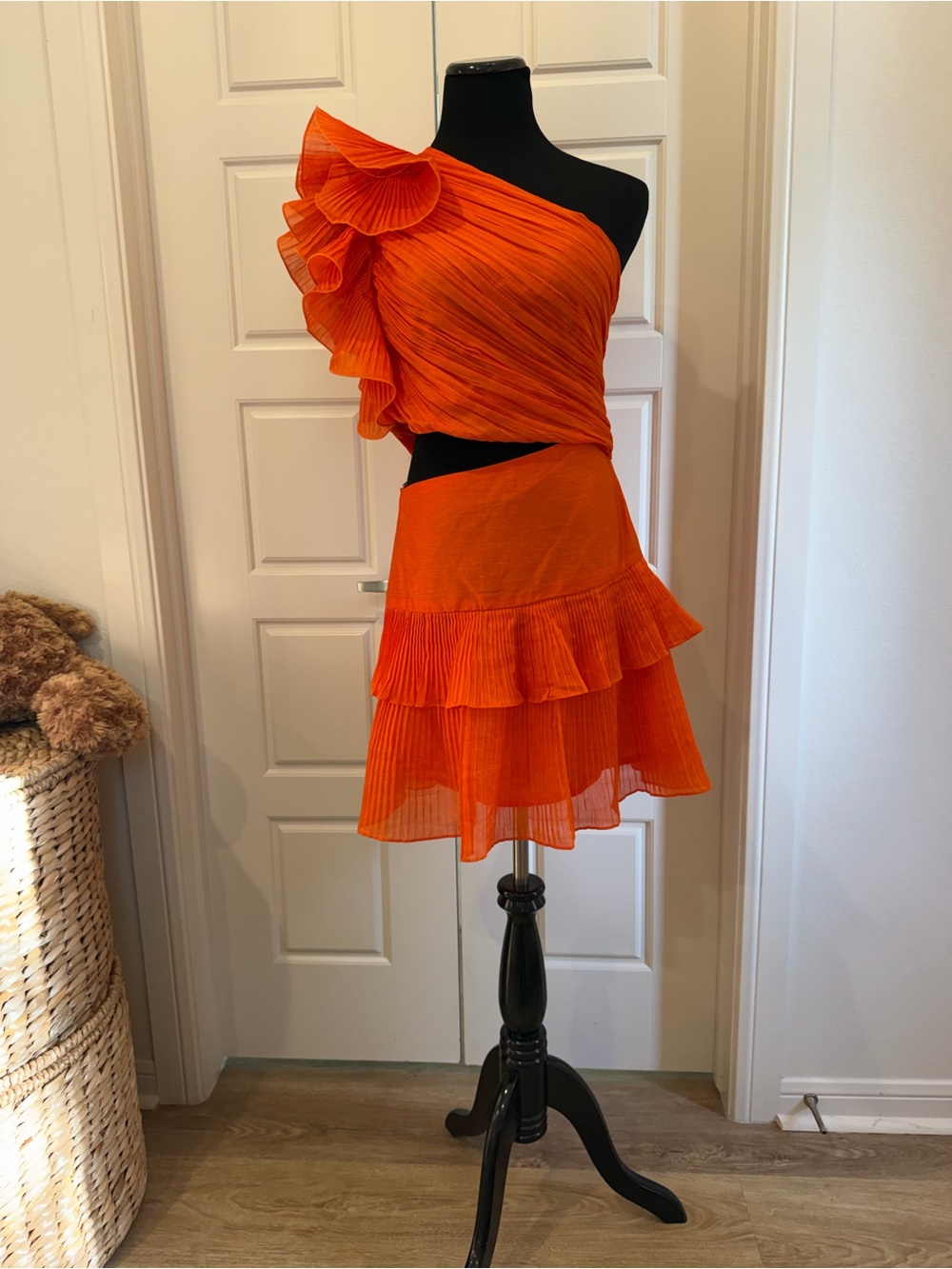 TULIP Orange One Shoulder Pleated Ruffle Cutout Dress | Size M | Worn Once